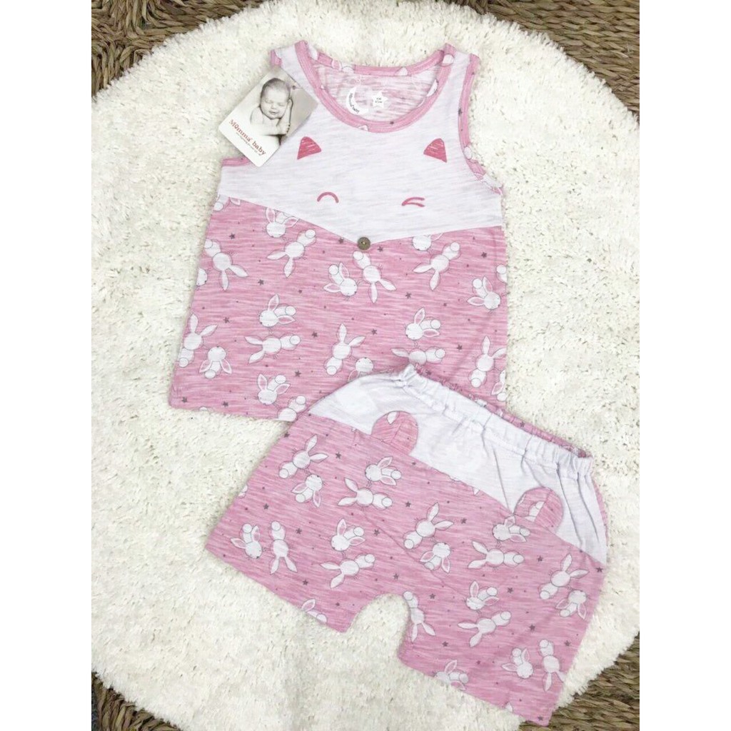 Bộ ba lỗ cotton bé gái moma