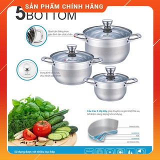 Bộ nồi inox elmich smartcook 3 chiếc cỡ 16cm, 20cm, 24cm el3337