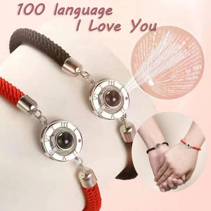 Vòng Đeo Tay Gắn Nam Châm Chiếu I Love You 100 Ngôn Ngữ Làm Quà Tặng Cho Bạn Gái