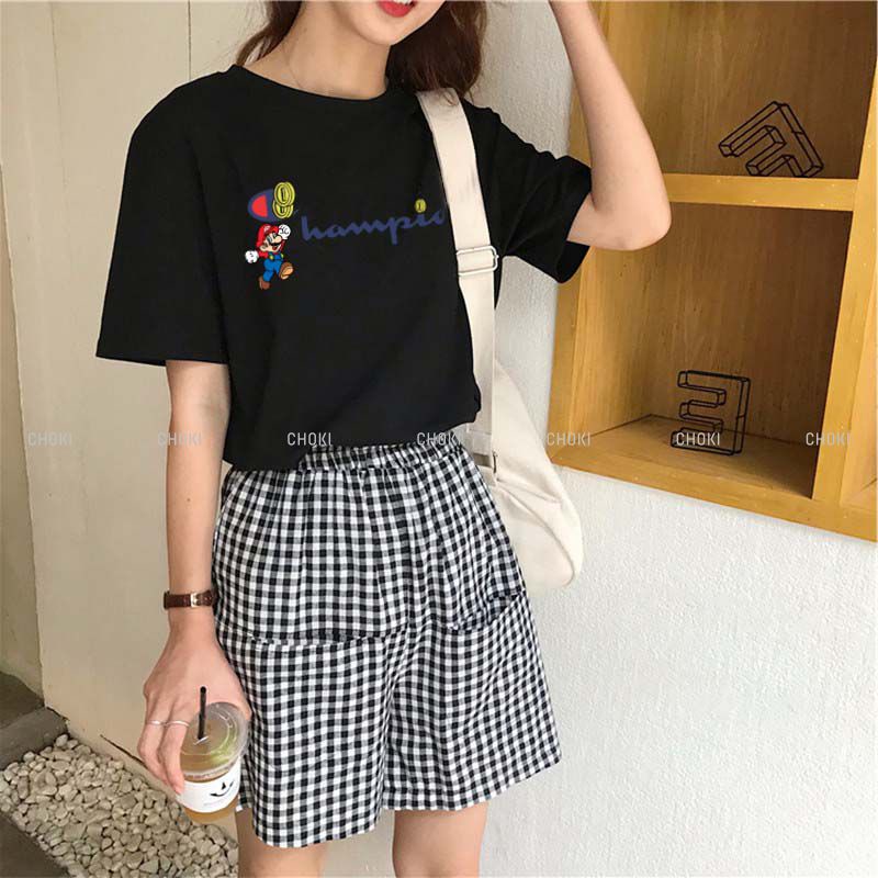 Áo Thun Nữ Form Rộng Tay Lỡ Unisex Local Brand Cotton Hoạt Hình Champion Mario Choki Ms97515
