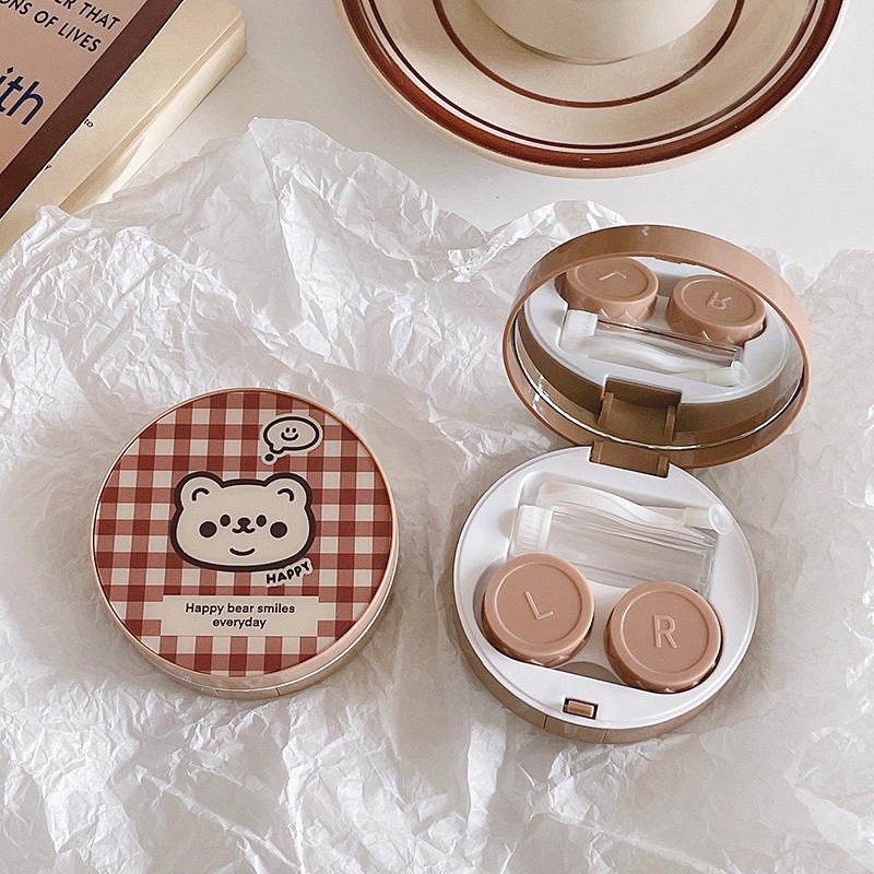 Khay Gương Meow Tròn Hoạ Tiết - Case Đựng Lens