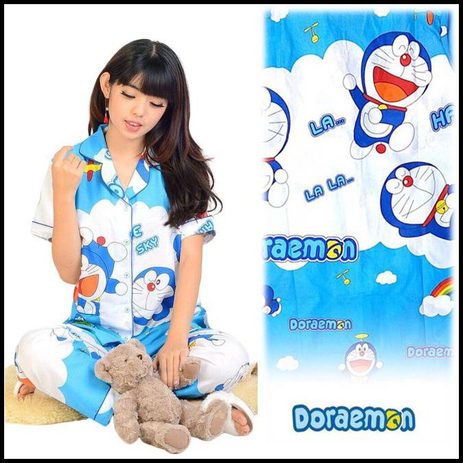 Bộ Đồ Ngủ Vải Cotton In Hình Doraemon Kiểu Nhật Bản Dễ Thương Cho Người Lớn