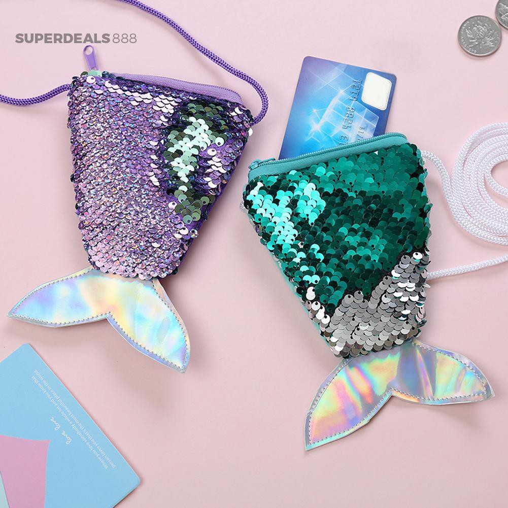 Túi đeo chéo hình đuôi cá đính sequin lấp lánh xinh xắn dành cho bé gái