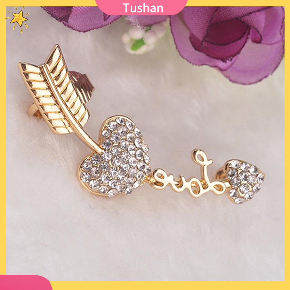 Khuyên vành tai đính đá hình tim / mũi tên độc đáo