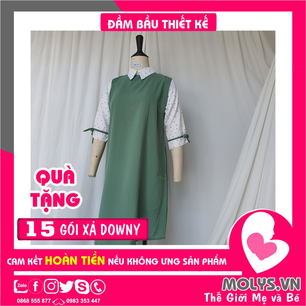 Váy bầu thu đông suông chấm bi phối tay lỡ M2401 chất đũi mịn,  GIÁ TẠI XƯỞNG - Ở ĐÂU RẺ HƠN MOLYS HOÀN TIỀN