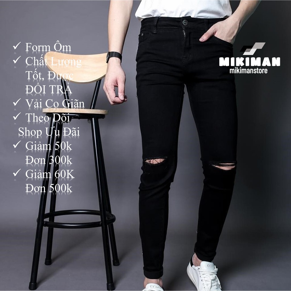 Quần Jean Nam Đen Rách Gối Cao Cấp Không Ra Màu Chất Bò Dày Co Giãn Tốt Form Slimfit _DJ10201 | BigBuy360 - bigbuy360.vn