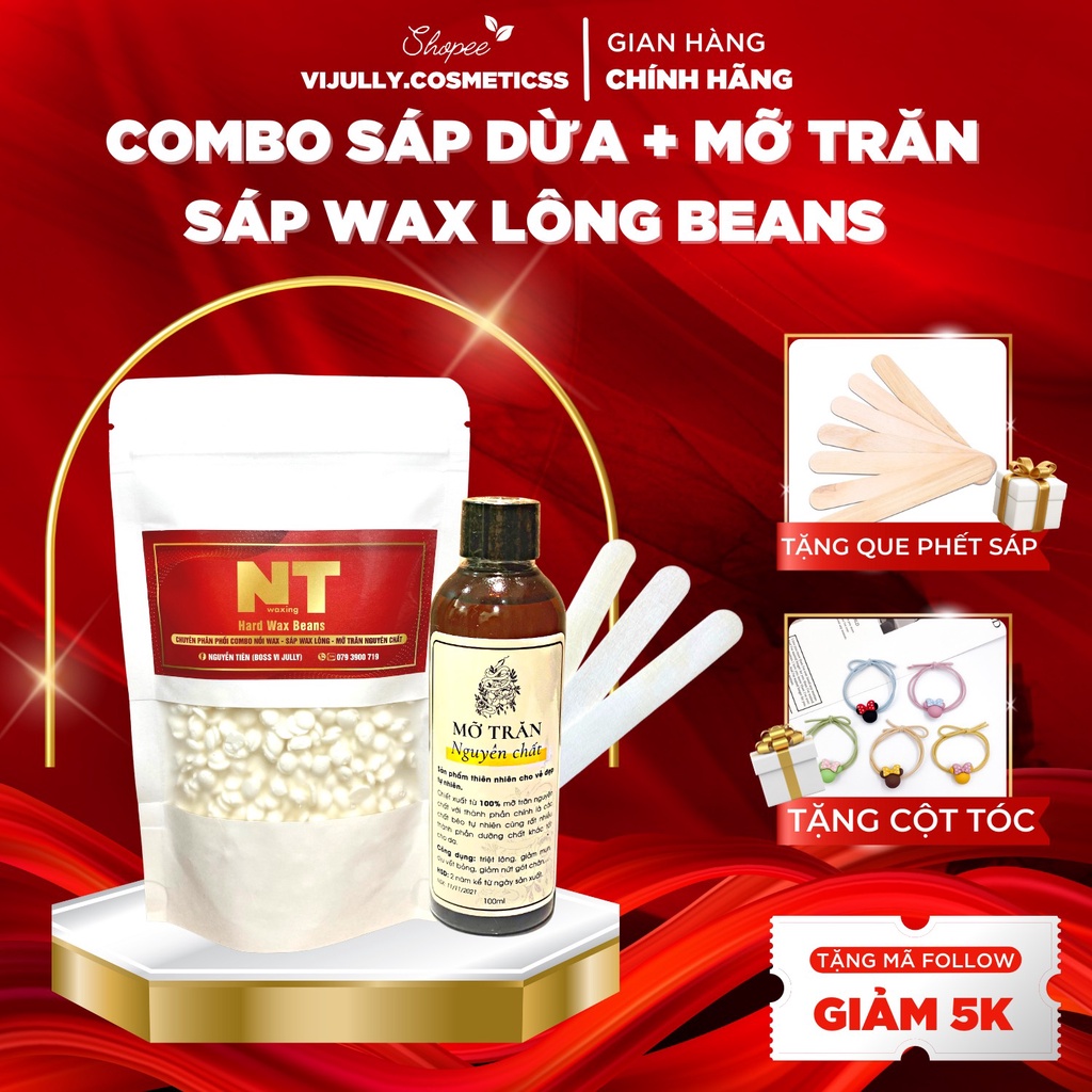 Combo triệt lông sáp wax nóng, wax lông nhập khẩu và mỡ trăn nguyên chất triệt lông nách, tay, chân, bikini...