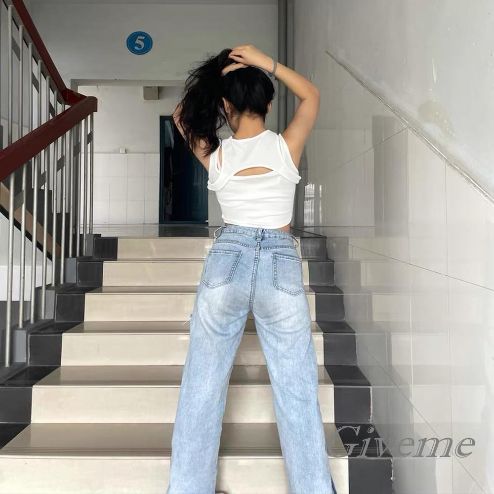 Áo Croptop Không Tay Cổ Tròn Màu Trơn Thiết Kế Khoét Lỗ Thời Trang Cho Nữ