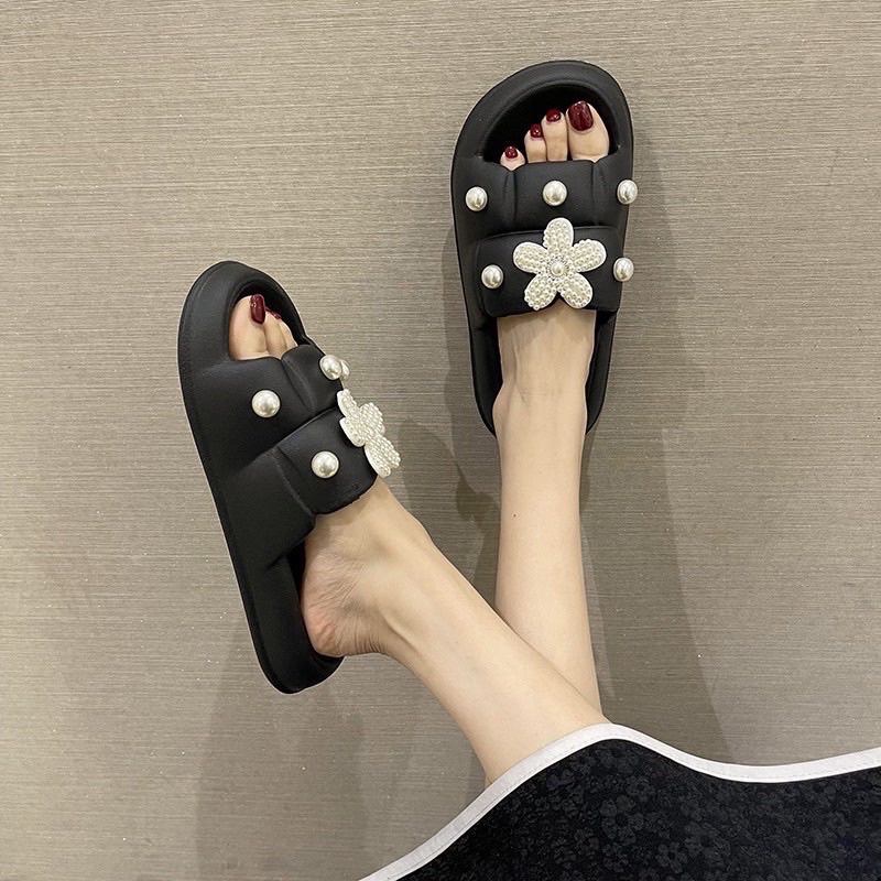 Dép bánh mỳ kèm sticker gấu siêu xinh - dép nữ bản cao cấp