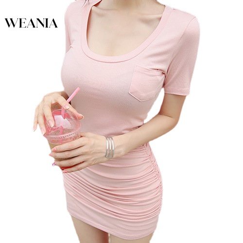 Đầm Body Tay Ngắn Cổ Vuông Màu Trơn Thiết Kế Ôm Sát Tôn Dáng