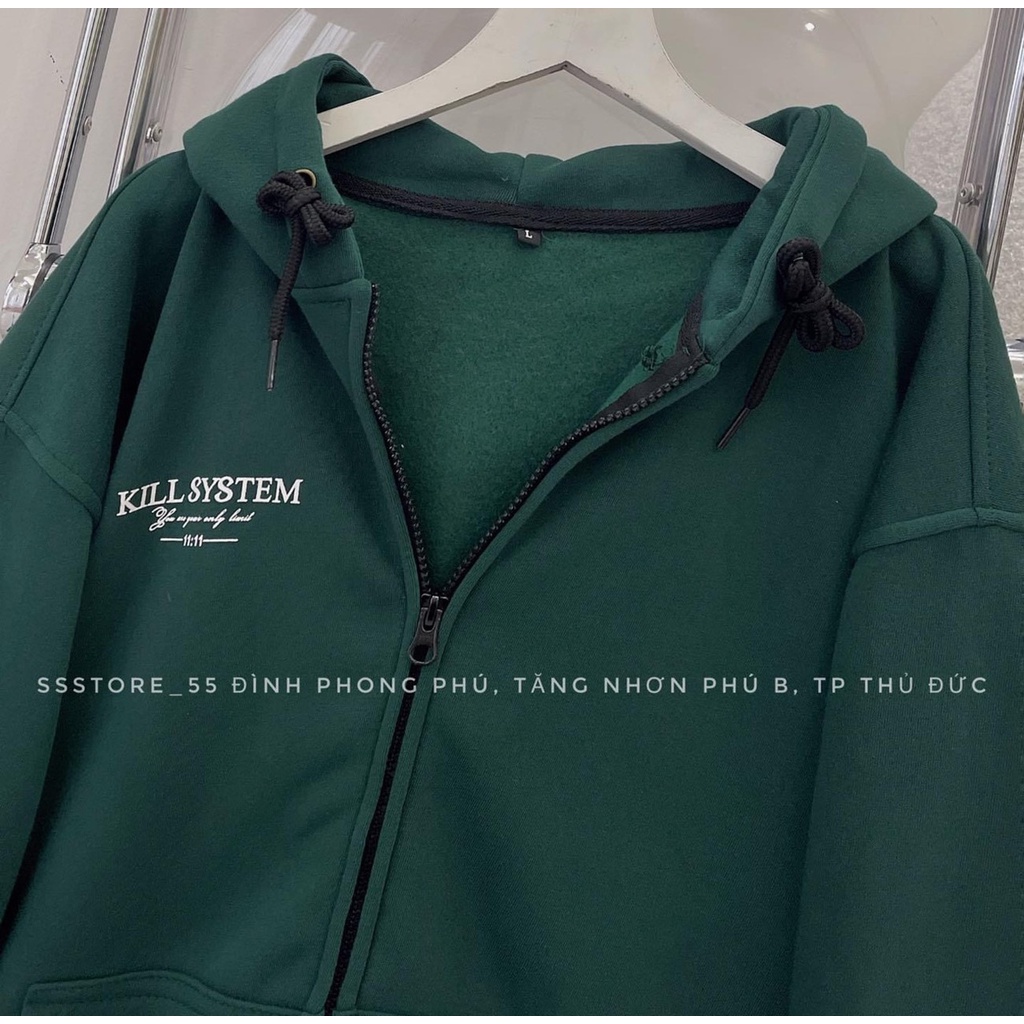 Áo khoác nỉ rêu mũ 2 lớp-6C5T