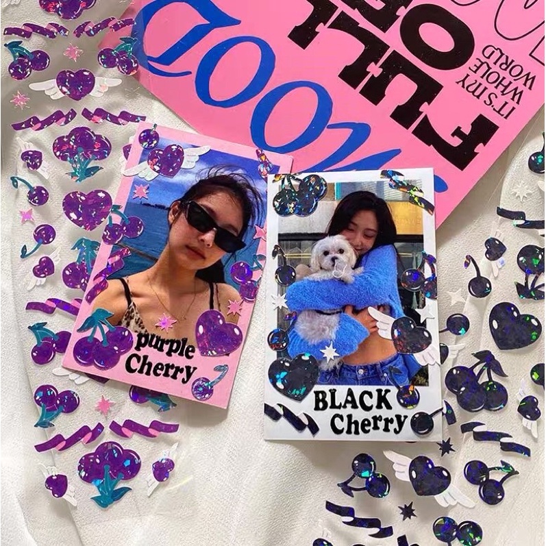 Sticker cherry heart_ hình dán trang trí top,card