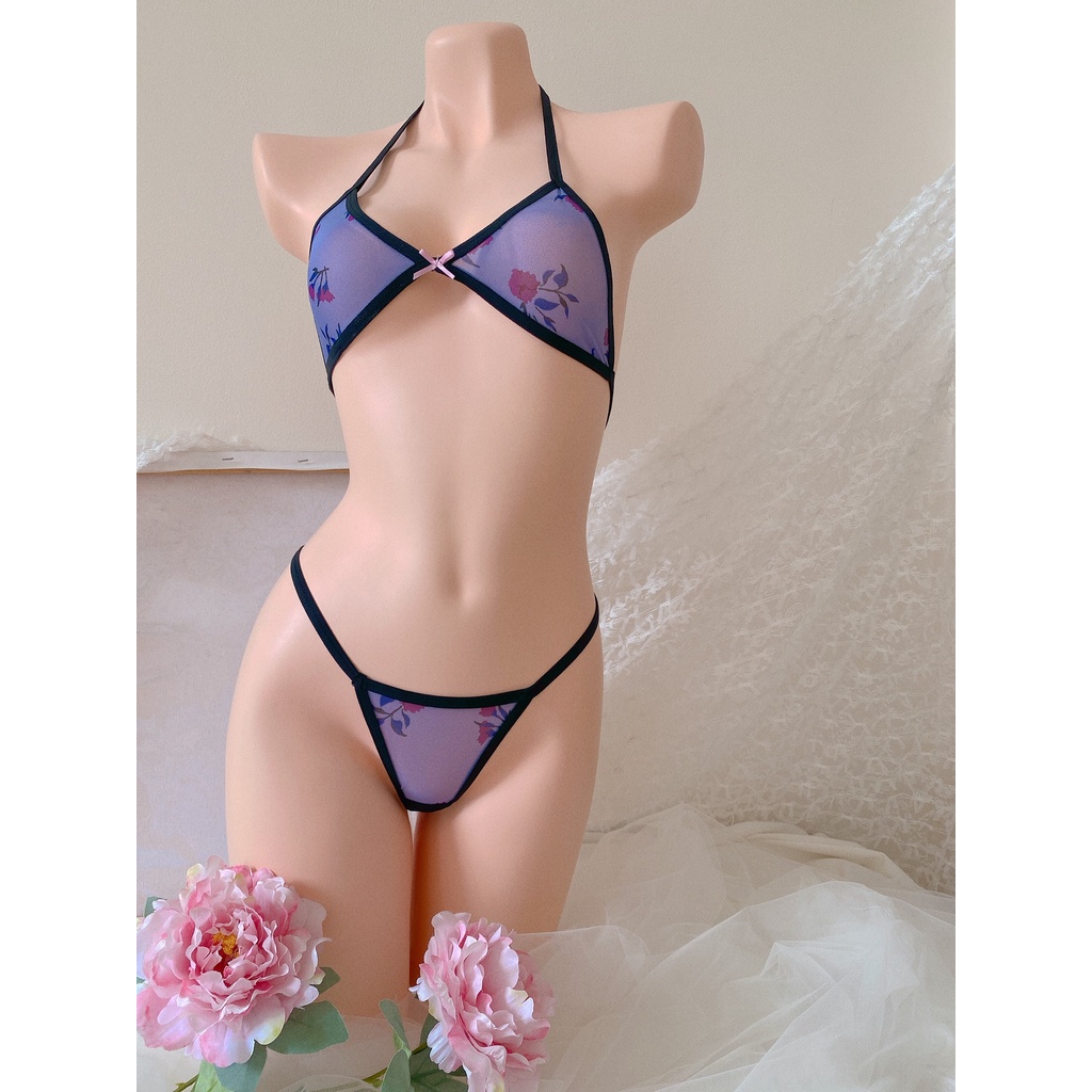 BK059 - Bộ đồ lót ren xẻ đáy - set lọt khe gồm quần lót và áo lót nữ - Kelly Wang