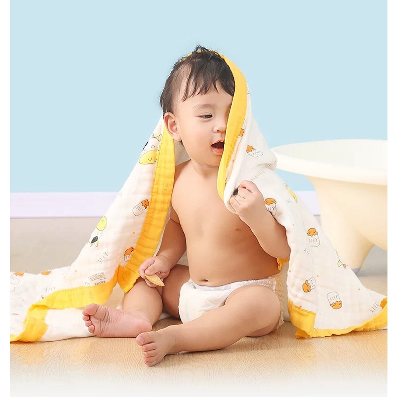 Chăn xô cho bé, Chăn xô 6 lớp cotton cao cấp mềm mại, họa tiết nhiều hình xinh xắn,bo viền kích thước 110*110 cho bé