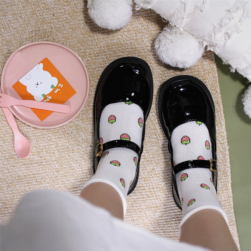 [sweet] woman Cartoon cute Summer Fruit cherry cotton breathable Loose Socks Girl white Socks