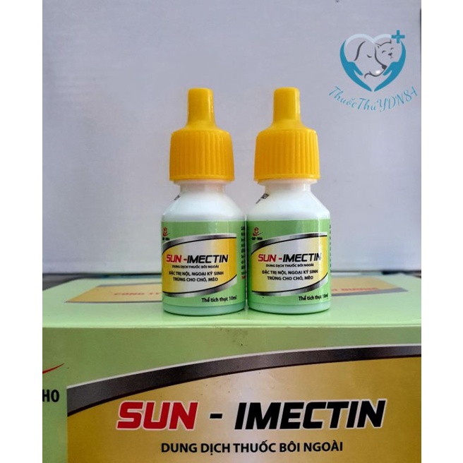 Dung dịch nhỏ sống lưng chó mèo diệt ve, ghẻ, rận, bọ chét Sun imectin lọ 10ml