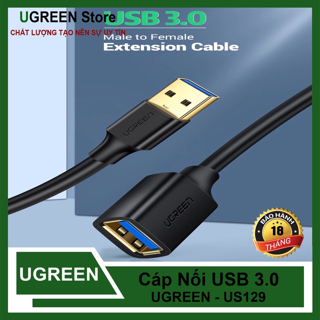 Cáp Nối Dài USB 3.0 Một Đầu Dương Một Đầu Âm Cao Cấp UGREEN US129 - Hàng Chính Hãng