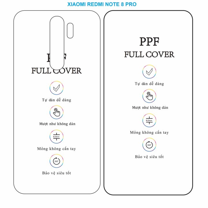 Dán dẻo PPF Redmi Note 8 Pro Mặt trước và Mặt Sau trong suốt