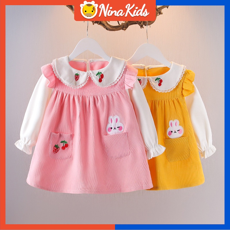 Đầm Tay Dài Hình Thỏ Dễ Thương Phong Cách Hàn Quốc Cho Bé Gái 0-4 Tuổi