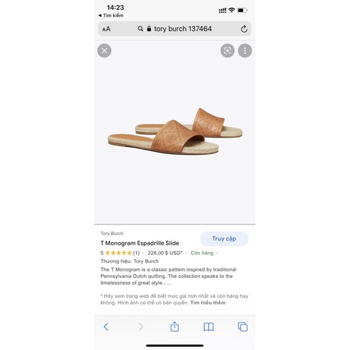 Dép Tory Burch chính hãng size 11 us = 26.5 cm