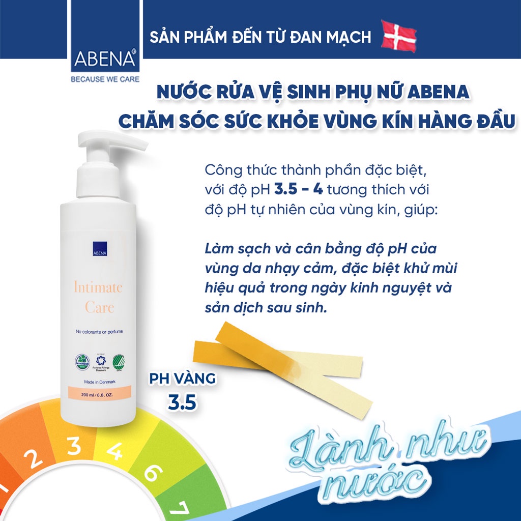 Dung dịch vệ sinh phụ nữ Abena Intimate Care 200ml cân bằng pH bảo vệ vùng kín, giảm viêm ngứa nhập khẩu Đan Mạch