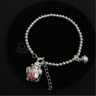 Lắc bạc, vòng bạc bi charm hình con mèo may mắn, chuẩn bạc ta 999 size 0-4 tuổi
