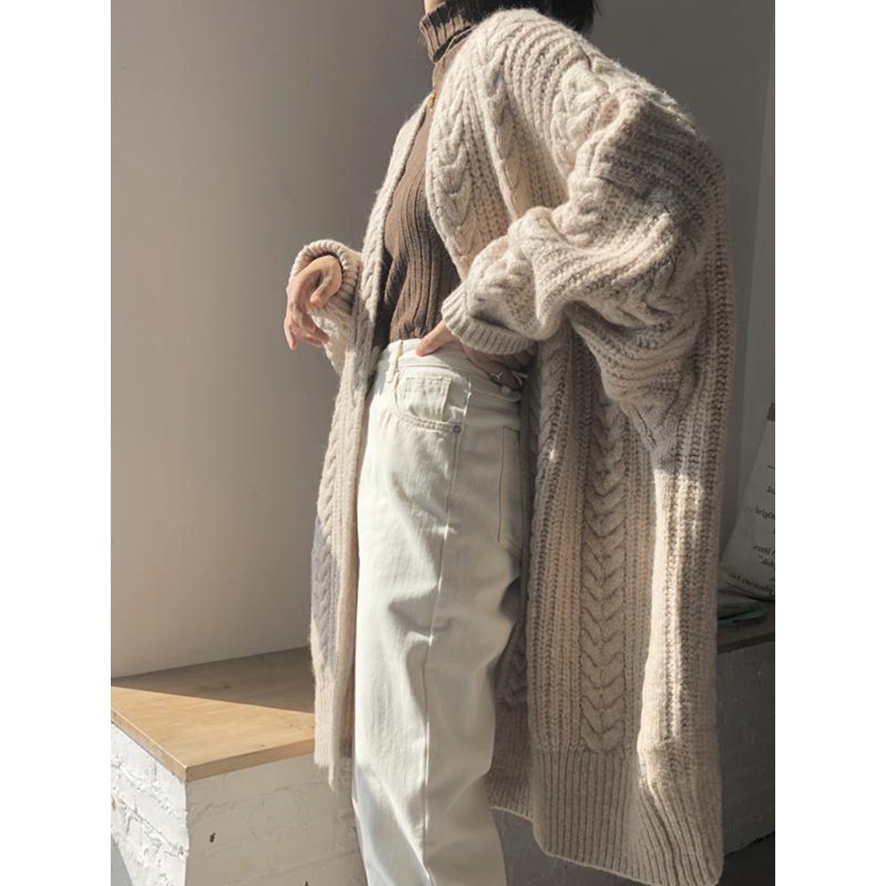 (ORDER) Áo khoác cardigan len xoắn thừng dày dặn form rộng dài style Hàn Quốc cao cấp sang chảnh