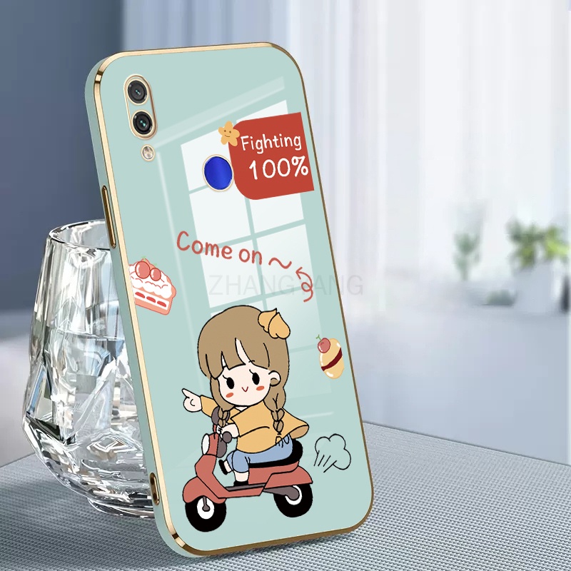 Ốp Điện Thoại TPU Silicon Mạ Điện Hình Cô Gái Chạy Xe Mô Tô Có Dây Đeo Cho Redmi 7 Redmi note 7