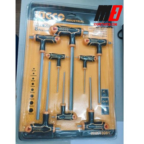 HHKT8081 Bộ 8 chìa lục giác tay cầm chữ T đầu bằng2-10mm INGCO