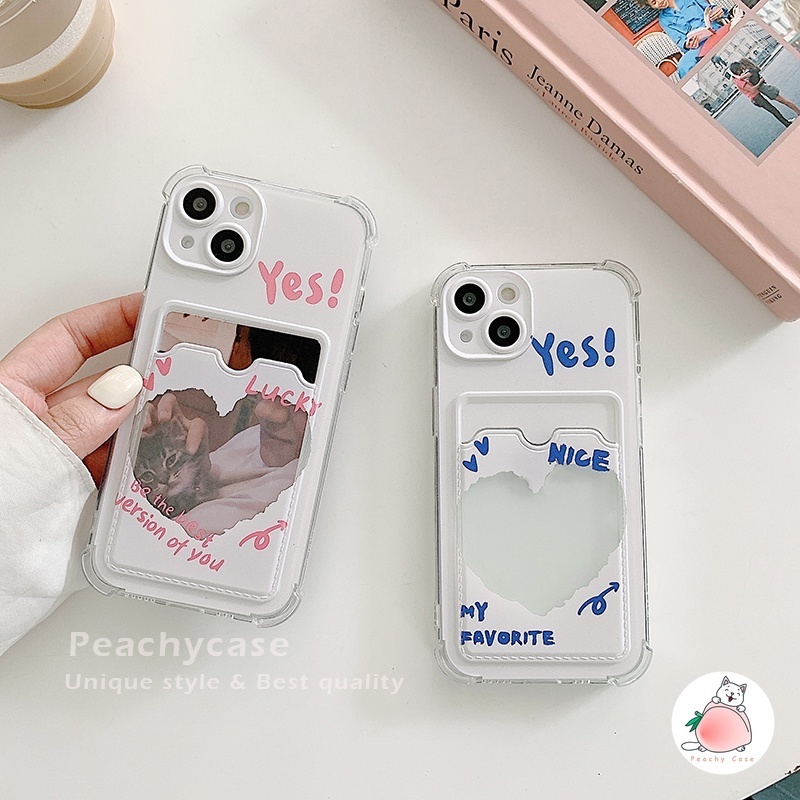 Ốp Điện Thoại TPU Mềm Trong Suốt Chống Sốc Có Ngăn Đựng Thẻ Hình Trái Tim Cho iPhone 13 12 11 Pro Xs Max Xr 7 8 Plus