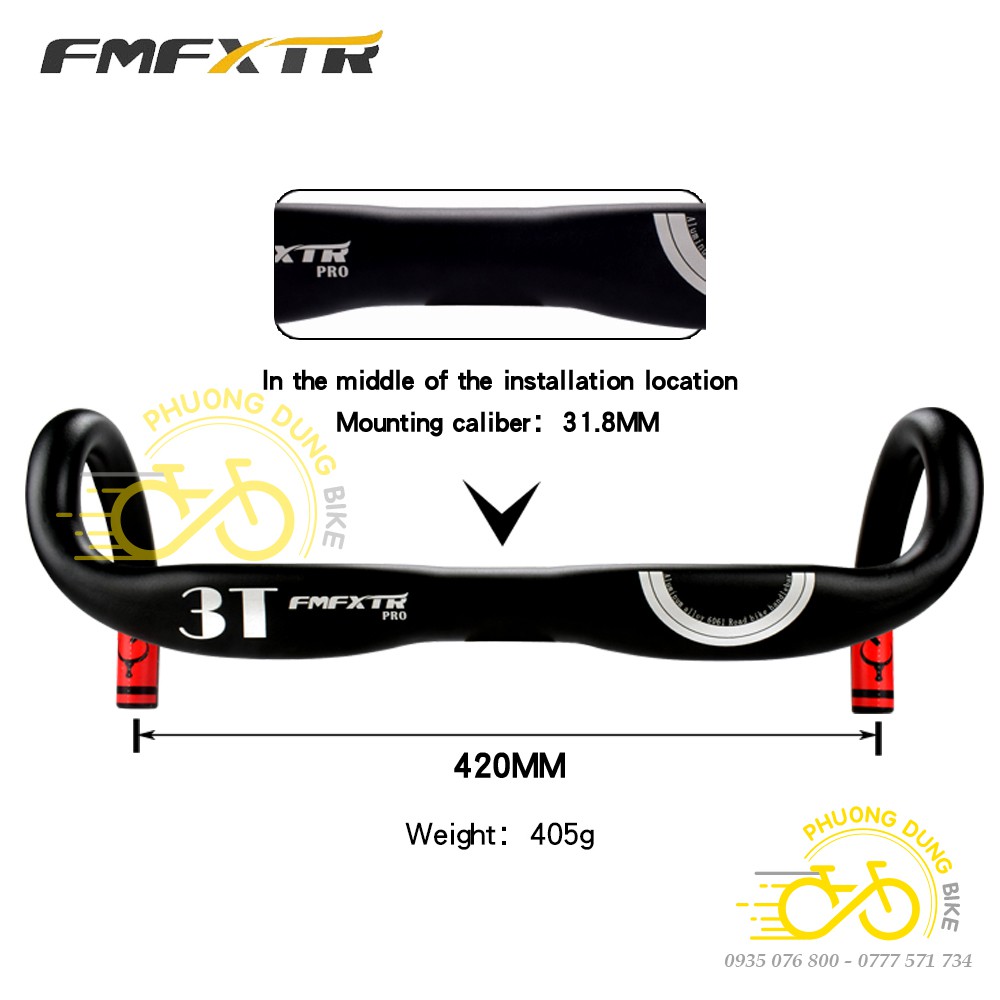 Ghi đông nhôm dẹp xe đạp road 3T FMF XTR PRO 420x31.8mm