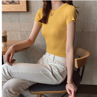 áo len tăm cộc tay cổ tròn