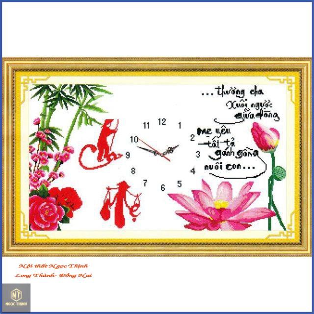 Freeship Tranh thêu chữ thập Cha Mẹ Đồng Hồ 222884_73*45cm (Hàng cao cấp)