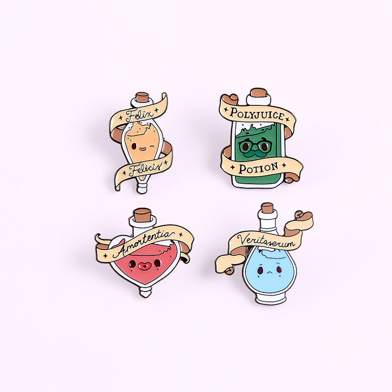 Huy hiệu cài áo bằng kim loại tráng men hình lọ điều ảo thuật dễ thương