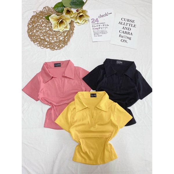 Áo thun croptop cổ bẻ