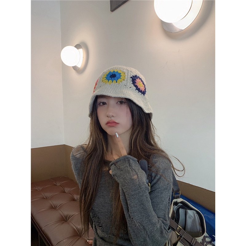 Mũ Bucket Đan Len Thủ Công Phong Cách Nhật Bản Thời Trang Thu Đông Cho Nữ