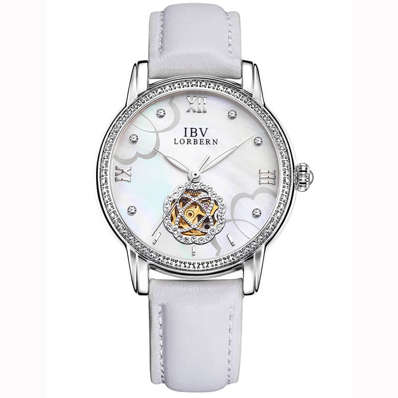 Đồng hồ nữ chính hãng LORBERN IBV6806-7 Kính sapphire,chống xước,Chống nước BH 12 tháng,Máy cơ(Automatic,dây da xịn