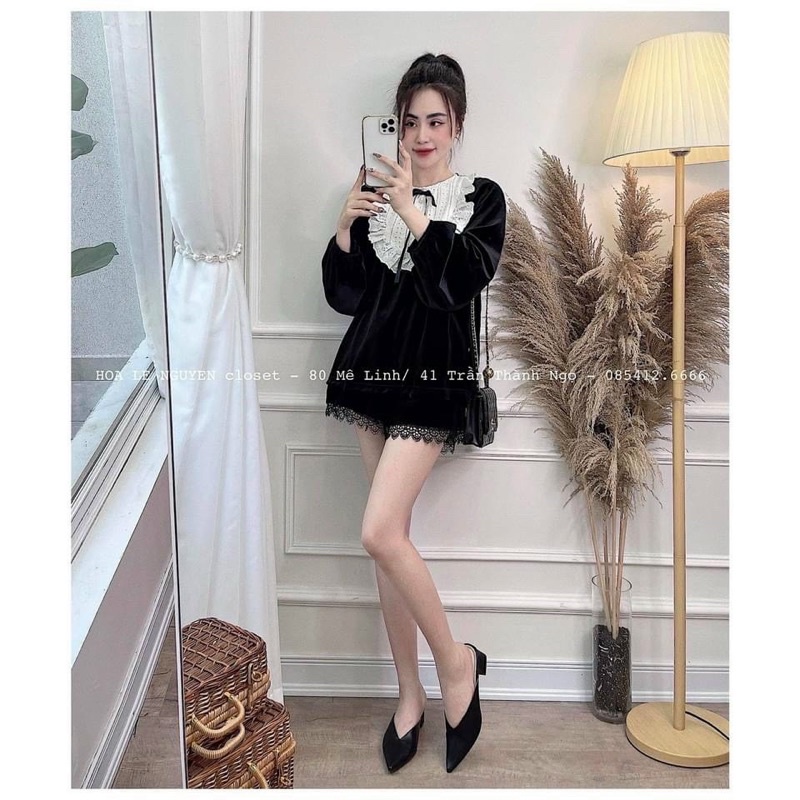 [Freeship] Áo nhung l1 phom to tay bồng cực đẹp phối ren | BigBuy360 - bigbuy360.vn