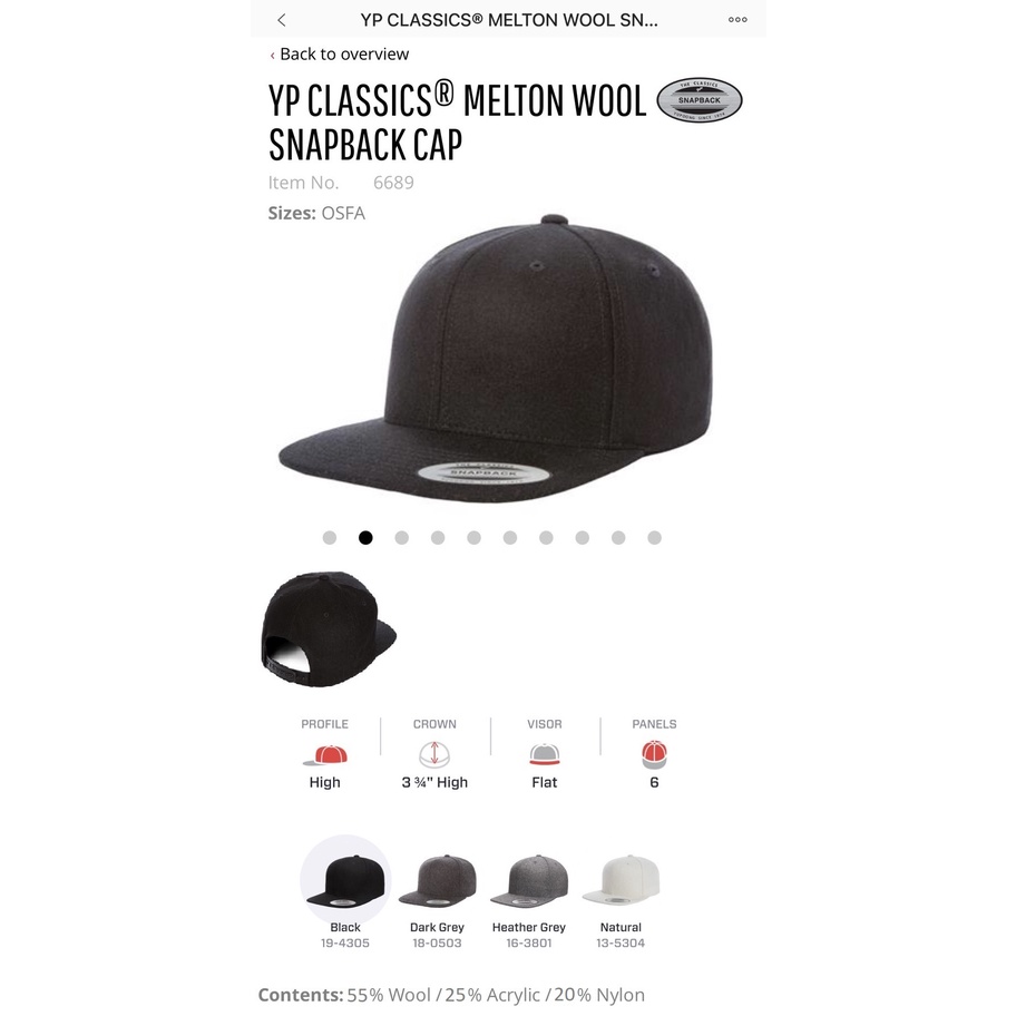 Nón snapback màu đen trơn ,Mũ snapback thời trang một màu không logo Classic Melton Wool Black snapback