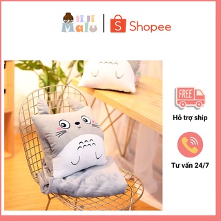 JIJIMALU - Mền gối gấu bông 3 trong 1 totoro vuông cao cấp loại 1 - Quà tặng bạn bè và văn phòng