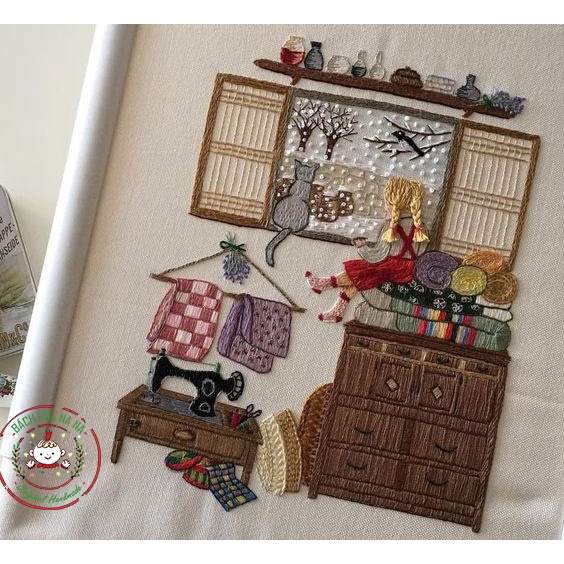 Gói dụng cụ Tự Thêu Tranh Trang trí Kỷ Niệm Decor Kit Nguyên Liệu Tập Thêu Tay - DIY Handmade Embroidery