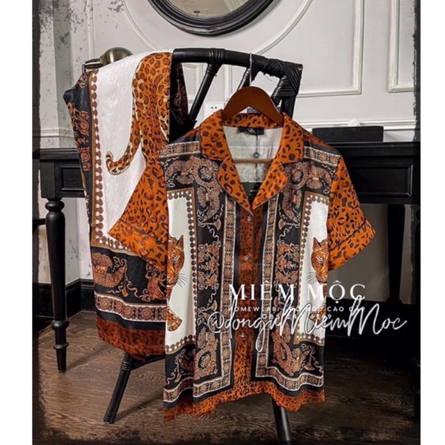 PIJAMA LỤA XƯỚC BÁO NÂU U007