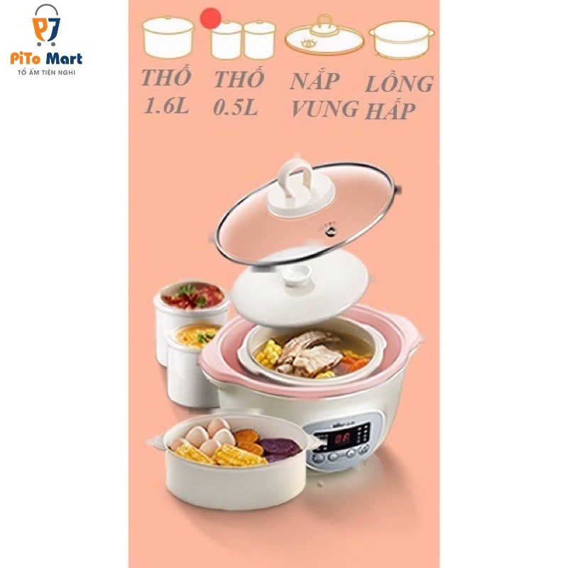 Nồi nấu cháo chậm Bear cho bé, Nồi nấu chậm ninh hầm kho cách thuỷ 1,6L hàng chính hãng, bảo hành 18 tháng