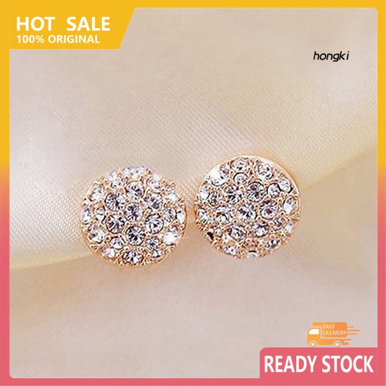 Hoa Tai Hợp Kim Đính Đá Tròn Thời Trang Dành Cho Nữ