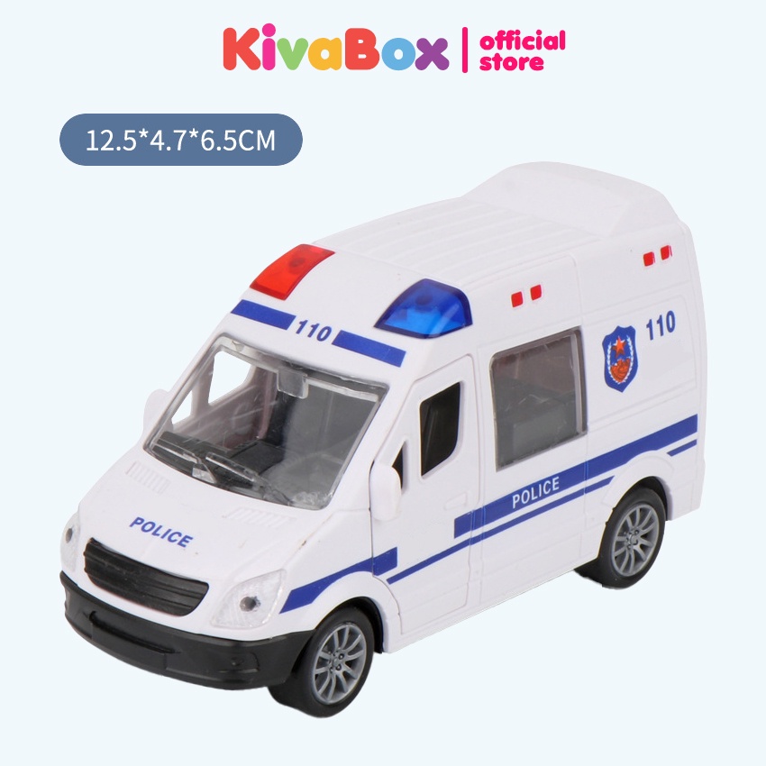 Xe ô tô đồ chơi, mô hình ô tô cảnh sát, cứu thương, KivaBox, nhựa ABS siêu bền, cửa đóng mở