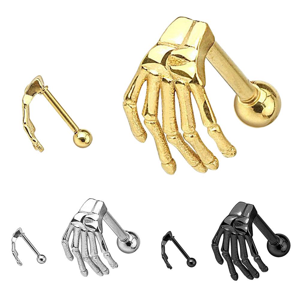 1 Khuyên Tai Kiểu Dàn Giáo Hình Xương Bàn Tay Bằng Thép Không Gỉ