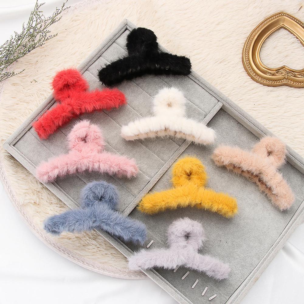 Kẹp Tóc Càng Cua Đính Lông Nhân Tạo Cỡ Lớn Thời Trang