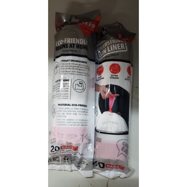 TÚI RÁC DÂY RÚT FITIS CHÍNH HÃNG FITIS cao cấp cho thùng rác các loại từ 10 - 40 LÍT sáp thơm Fitis