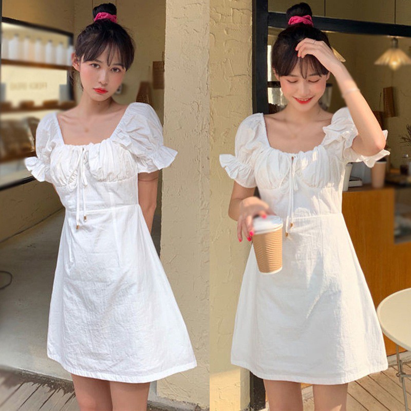 Đầm Nữ Ngắn Tay Cổ Vuông Thời Trang Hàn