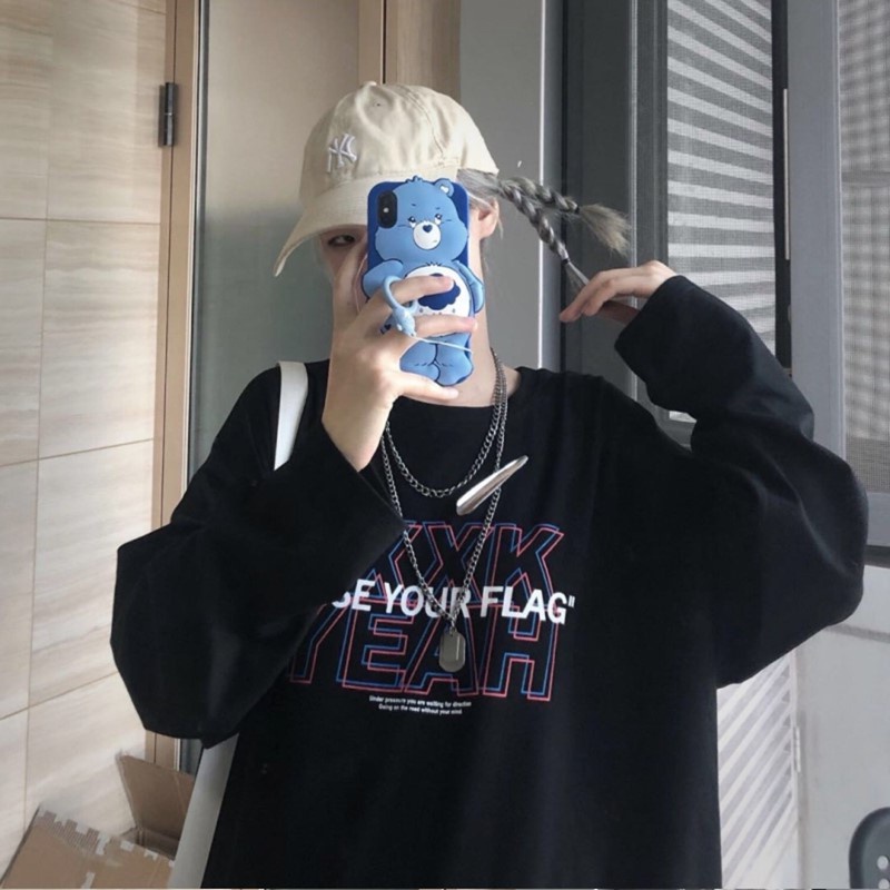 Áo thun tay dài sweater unisex nam nữ form rộng teen cổ tròn oversize cotton giá rẻ basic đen trắng freesize YEAH